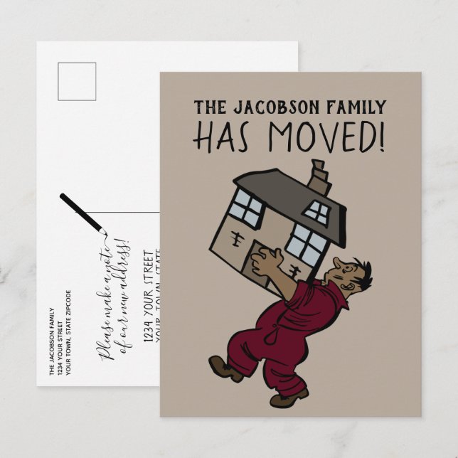 Cute Moving Man New Address Announcement Postcard (Front/Back)