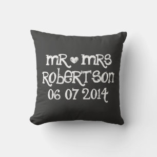 Cute Mr and Mrs chalkboard wedding throw pillows