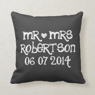 Cute Mr and Mrs chalkboard wedding throw pillows