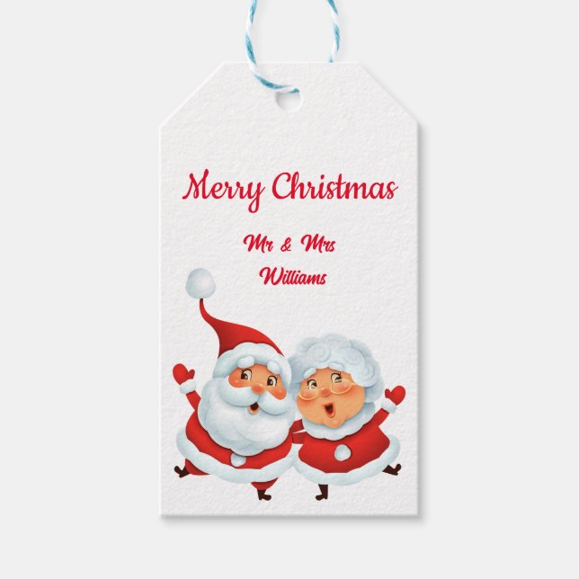 Cute mr and mrs santa claus Gift Tag (Front)