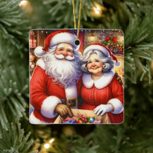 Cute Mr and Mrs Santa Claus Personalised Christmas Ceramic Ornament