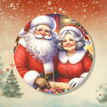 Cute Mr and Mrs Santa Claus Personalised Christmas Classic Round Sticker<br><div class="desc">Christmas stickers with Mr and Mrs Santa Claus. Cute ai watercolor illustration done in a vintage vibe.</div>