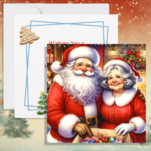 Cute Mr and Mrs Santa Claus Personalised Christmas Holiday Card