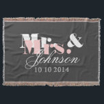 Cute Mr and Mrs throw blanket for newlywed couple<br><div class="desc">Cute Mr and Mrs throw blanket for newlywed couple. Grey white and pink colours. Romantic wedding gift idea for newly weds /  just married groom and bride / husband and wife couple. Include wedding date.</div>