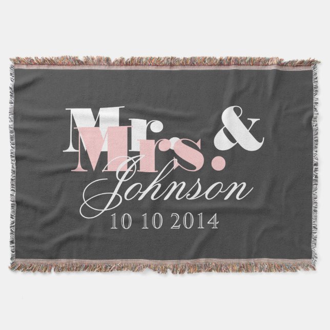 Cute Mr and Mrs throw blanket for newlywed couple (Front)