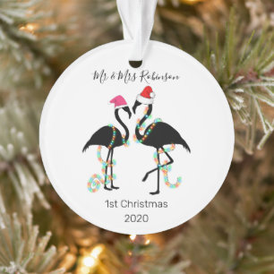 Cute Mr & Mrs   Flamingo   1st Christmas Tree Ornament