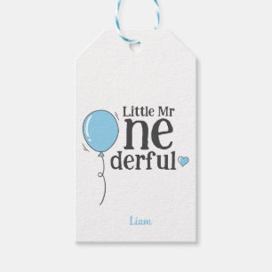Cute Mr Onederful Blue Balloon Custom Gift Tags