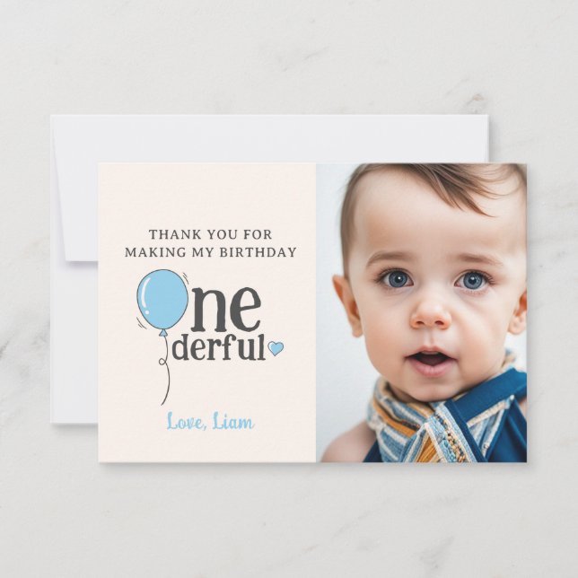 Cute Mr Onederful Thank You Card with Photo (Front)