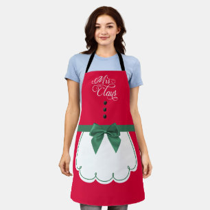 Cute Mrs. Claus Red Green Bow White Fake Apron