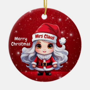 Cute Mrs Santa Claus Character Berry Red Snowy🎄 Ceramic Tree Decoration