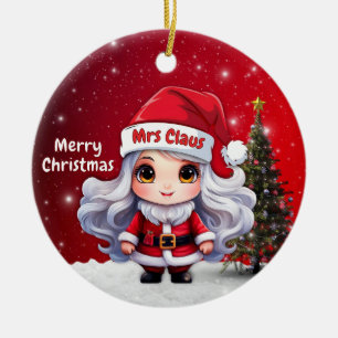 Cute Mrs Santa Claus Character Berry Red Snowy🎄 Ceramic Tree Decoration