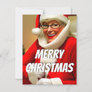 Cute Mrs. Santa Merry Christmas Message  Holiday Card