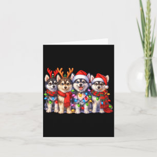 Cute Msky Christmas Dogs With Lights Long Sleeve Card