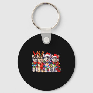 Cute Msky Christmas Dogs With Lights Long Sleeve Key Ring