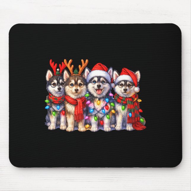 Cute Msky Christmas Dogs With Lights Long Sleeve  Mouse Mat (Front)