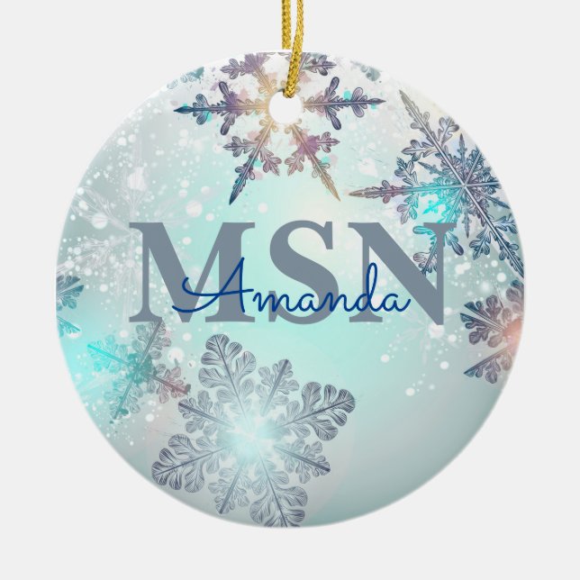 Cute MSN Graduation Personalised Name Blue  Ceramic Tree Decoration (Front)