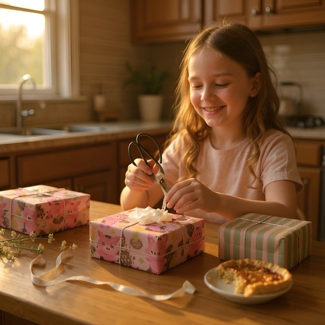 Cute Mud Bath Piggy Farm  Wrapping Paper Sheet (Creator Uploaded)