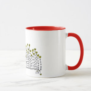 Cute mug with baby girl in a field of flowers