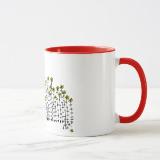 Cute mug with baby girl in a field of flowers