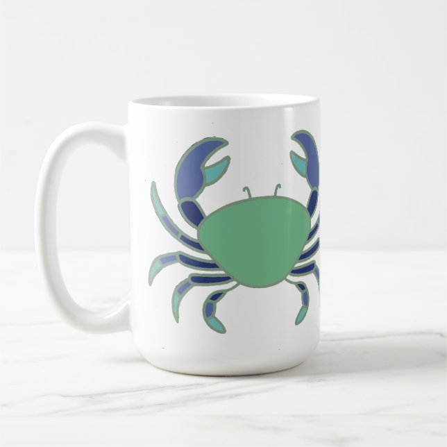 Cute mug with blue and green crab design (Left)