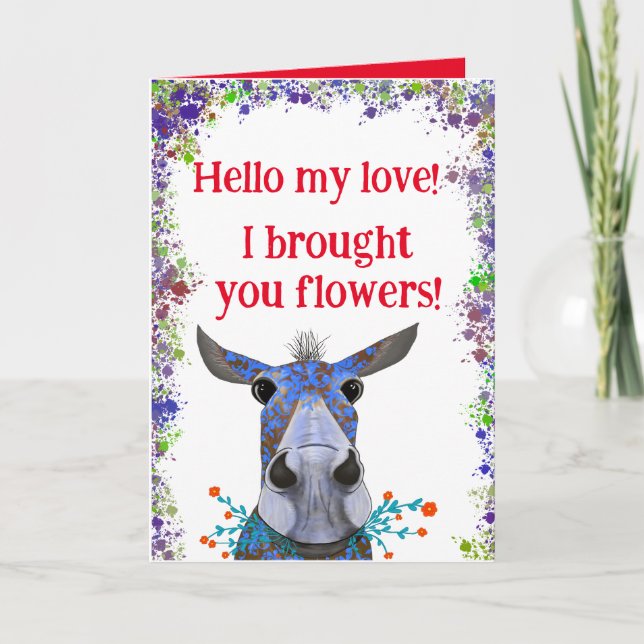 Cute Mule With Flowers Valentine Card (Front)