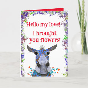 Cute Mule With Flowers Valentine Card