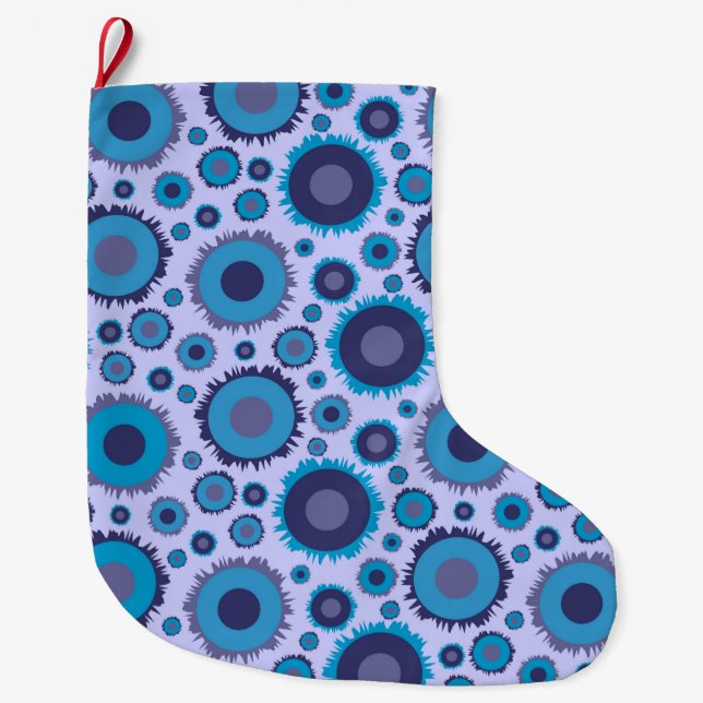 Cute multi blue colours suns patterns large christmas stocking (Front)