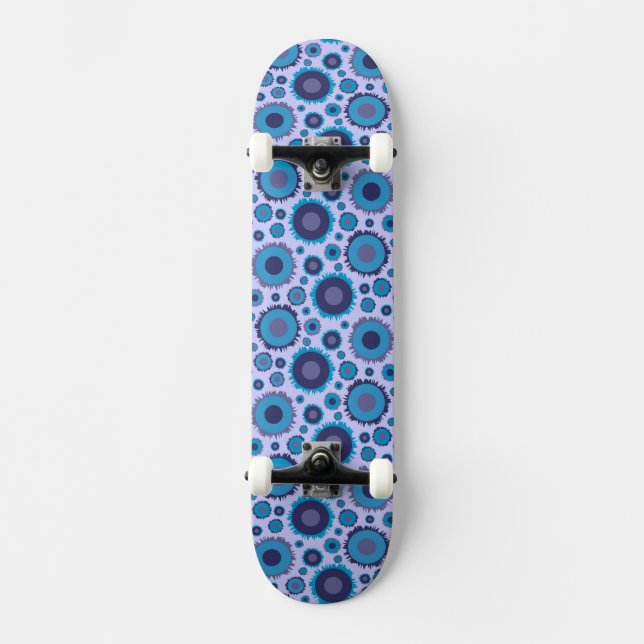 Cute multi blue colours suns patterns skateboard (Front)