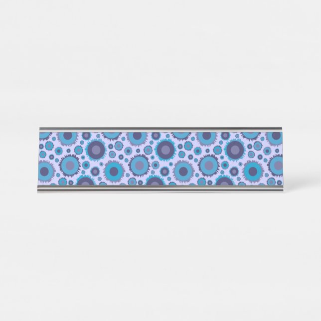 Cute multi blue colours suns patterns tile desk name plate (Front)