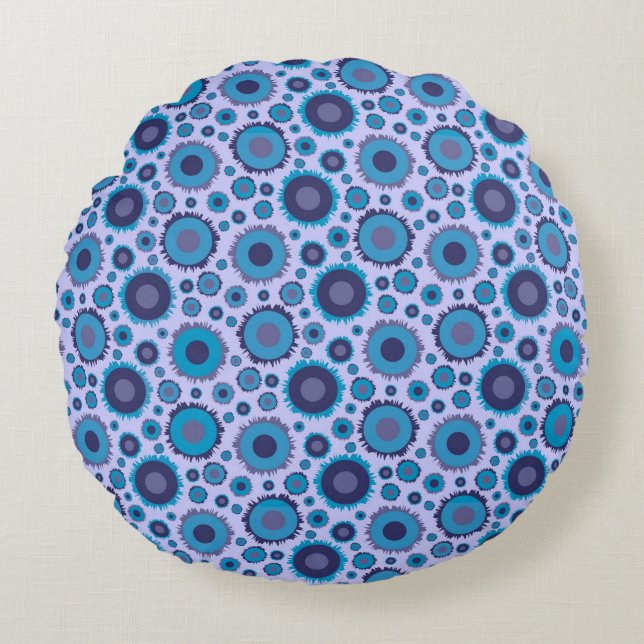 Cute multi blue colours suns patterns tile round cushion (Front)