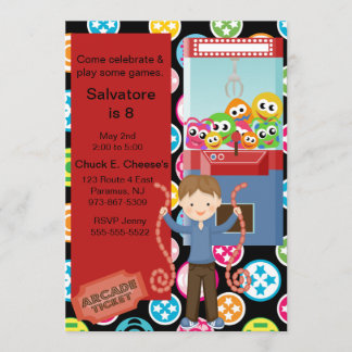 Cute, Multi Colour, Arcade Birthday Boy Invitation