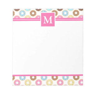 Cute Multi Colour Iced Doughnuts Monogram Notepad