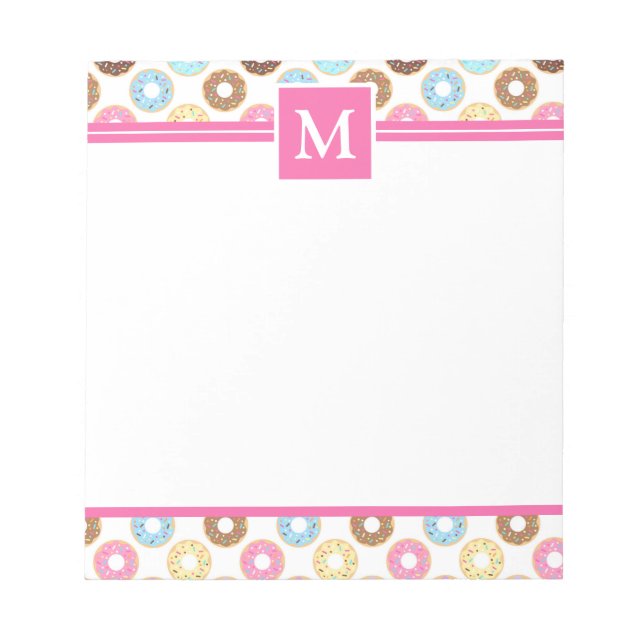 Cute Multi Colour Iced Doughnuts Monogram Notepad (Front)