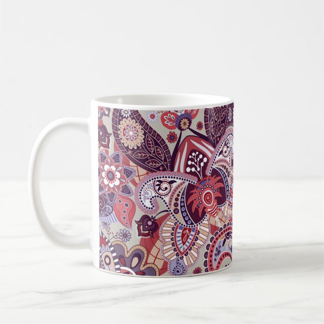 Cute Multi-Colour Paisley Floral Pattern Coffee Mug (Left)