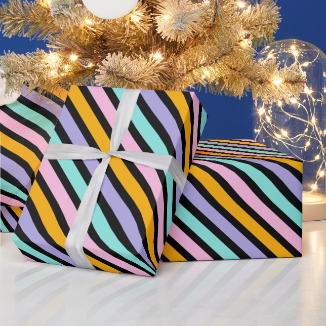 Cute Multi Colour Striped Pattern         Wrapping Paper (Holidays)