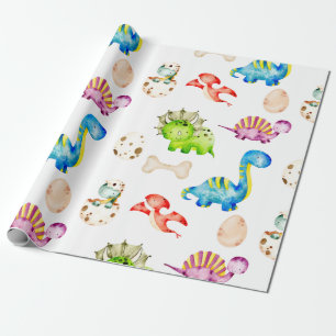 Cute multi-coloured dino dinosaurs for children wrapping paper