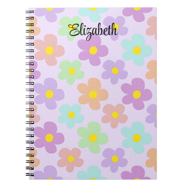 Cute multi coloured retro daisies girly journallin notebook (Front)