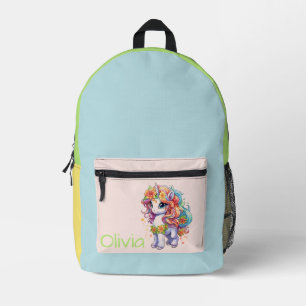 Cute Multi-Coloured Unicorn Personalised  Printed Backpack