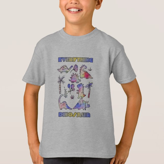 Cute Multi Dinosaur Colourful Art Work T-Shirt (Front)