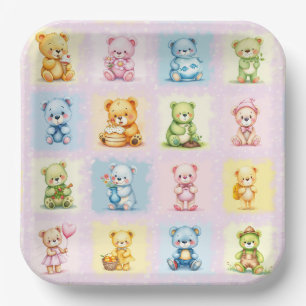 Cute Multi Teddy Bear Collage and Toys Seamless Paper Plate