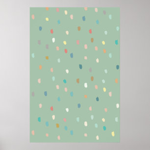 Cute Multicolor Dotty Pattern On Sage Green Poster