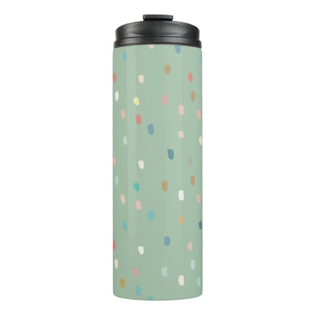 Cute Multicolor Dotty Pattern On Sage Green Thermal Tumbler (Front)