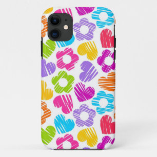 Cute multicolor flowers and hearts girly pattern iPhone 11 case