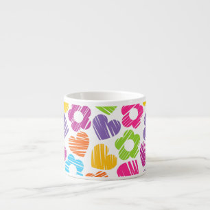 Cute multicolor flowers and hearts girly pattern espresso cup