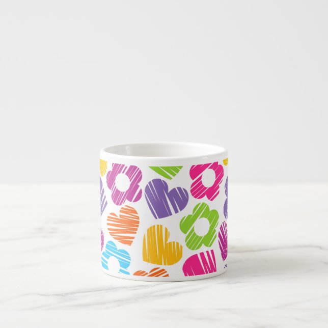 Cute multicolor flowers and hearts girly pattern   espresso cup (Front)