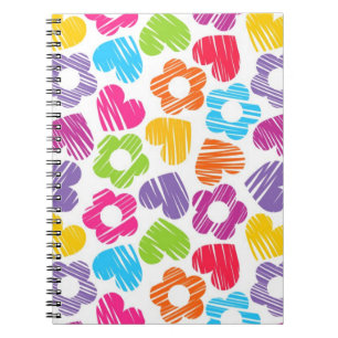 Cute multicolor flowers and hearts girly pattern notebook