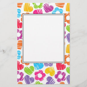 Cute multicolor flowers and hearts girly pattern   stationery