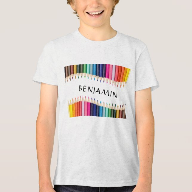 Cute Multicolor Markers Personalised Tri-Blend Shirt (Front)