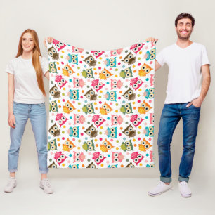 Cute multicolor owl pattern fleece blanket