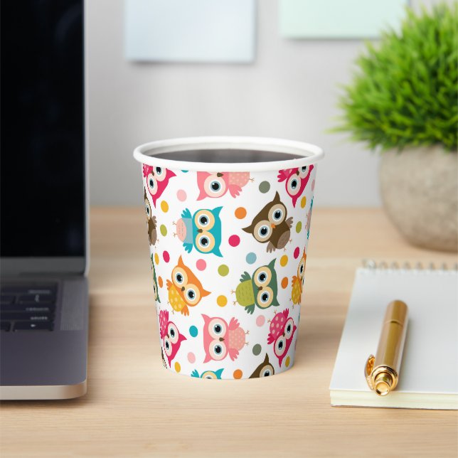 Cute multicolor owl pattern paper cups (Insitu)